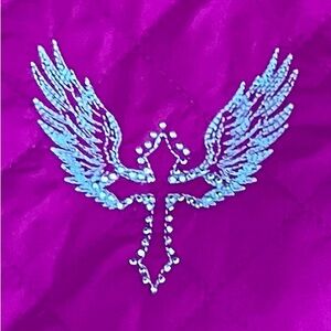 COWGIRL HARDWARE Women’s Purple Turquoise Vest with Bling Cross and Wings. L.